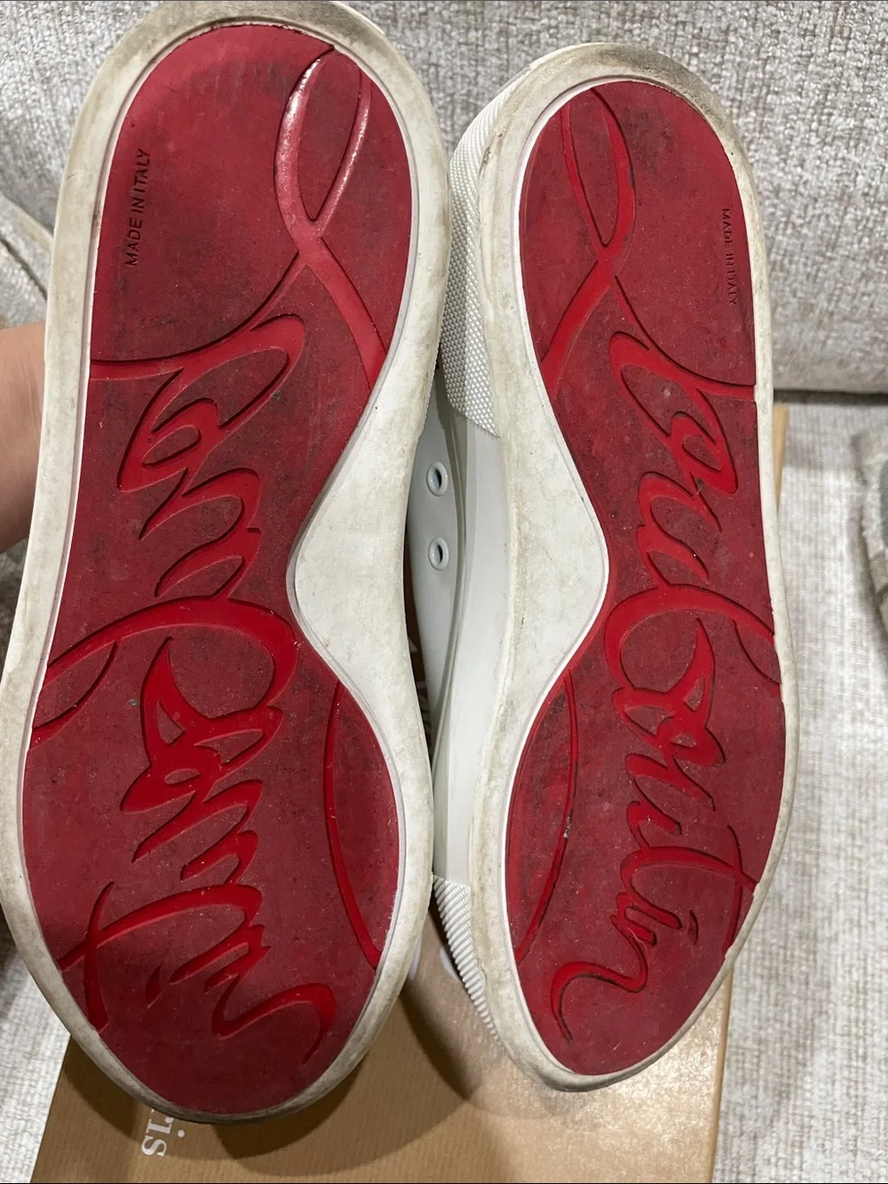 Christian Louboutin White Leather Low-Top Sneakers with Red Piping